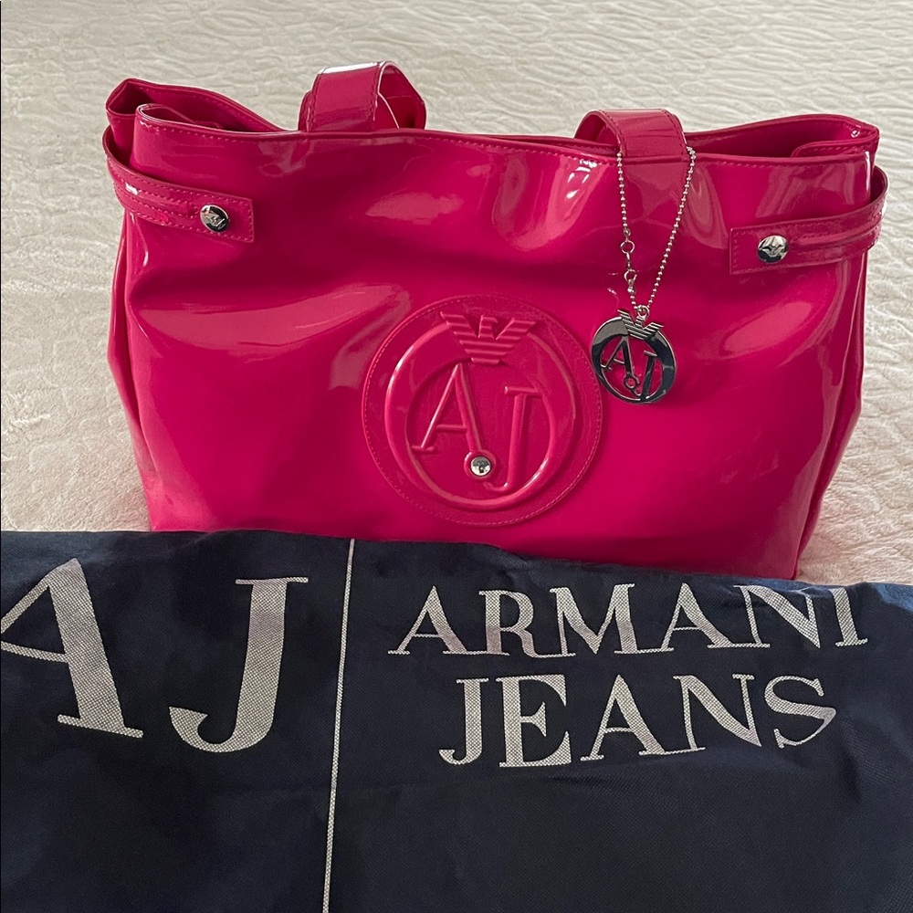 Armani Jeans Fuchsia Patent Leather Tote Bag